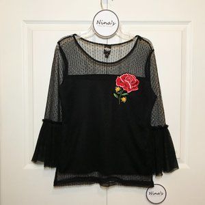 Disney Pixar "Coco" Juniors Swiss-Dot Bell Sleeve Top Black Size S